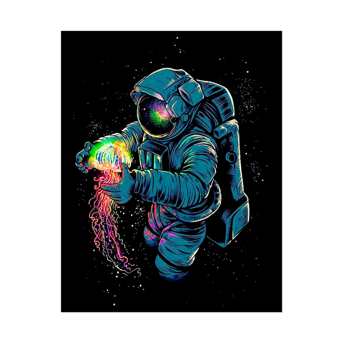 Galactic Dream Astronaut Neon Art Matte Vertical Poster Futuristic Space Wall Art Vibrant Cosmic Print Premium Home Decor for Sci Fi Lovers Creative Studios and Modern Interiors