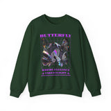 Butterfly Holographic Unisex Heavy Blend Crewneck Sweatshirt Graphic Pullover Black Streetwear Where Elegance Takes Flight Trendy Aesthetic Fashion Outfit