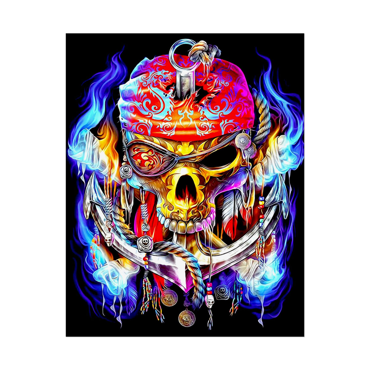 Flaming Pirate Skull Matte Vertical Poster Bold Gothic Nautical Wall Art Fiery Skull And Anchor Design For Dark Fantasy Lovers Metalcore Fans Artists And Biker Decor