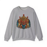 Mythical Tribal Mask Unisex Crewneck Sweatshirt Heavy Blend Pullover Cultural Warrior Spirit Inspired Festival Graphic Art Streetwear Top