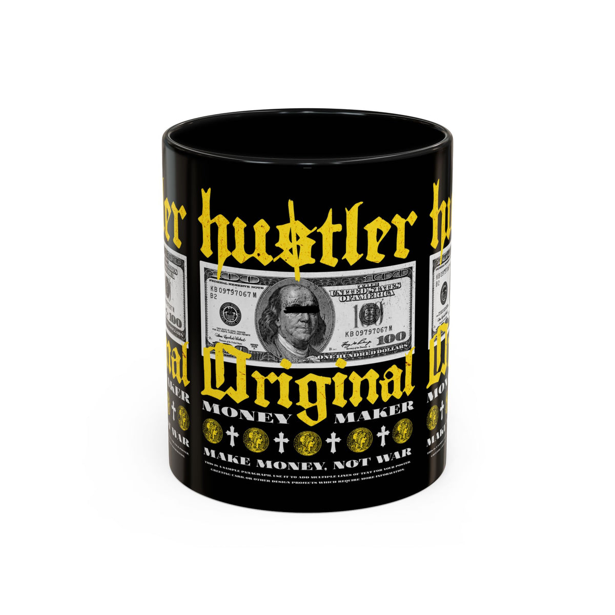 Hustler Original Money Maker Accent Coffee Mug 11oz 15oz Streetwear Bold Dollar Bill Graphic Motivational Entrepreneur Ceramic Cup