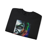 Dark Villain Jocker Split Insanity Unisex Sweatshirt Bold Gothic Streetwear Dark Psychological Art Design Cozy Heavy Blend Pullover for Visionaries and Fearless Creators