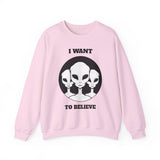 Unisex I Want To Believe Alien Crewneck Sweatshirt UFO Graphic Pullover Extraterrestrial Space Themed Sci Fi Conspiracy Inspired Paranormal Streetwear