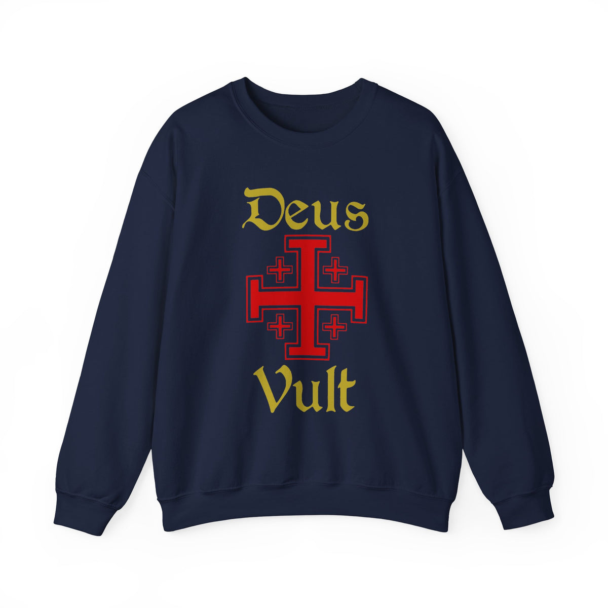 Unisex Deus Vult Crewneck Sweatshirt Medieval Crusader Cross Heavy Blend Fleece Pullover Warrior Knight Inspired Vintage Christian Symbol Streetwear