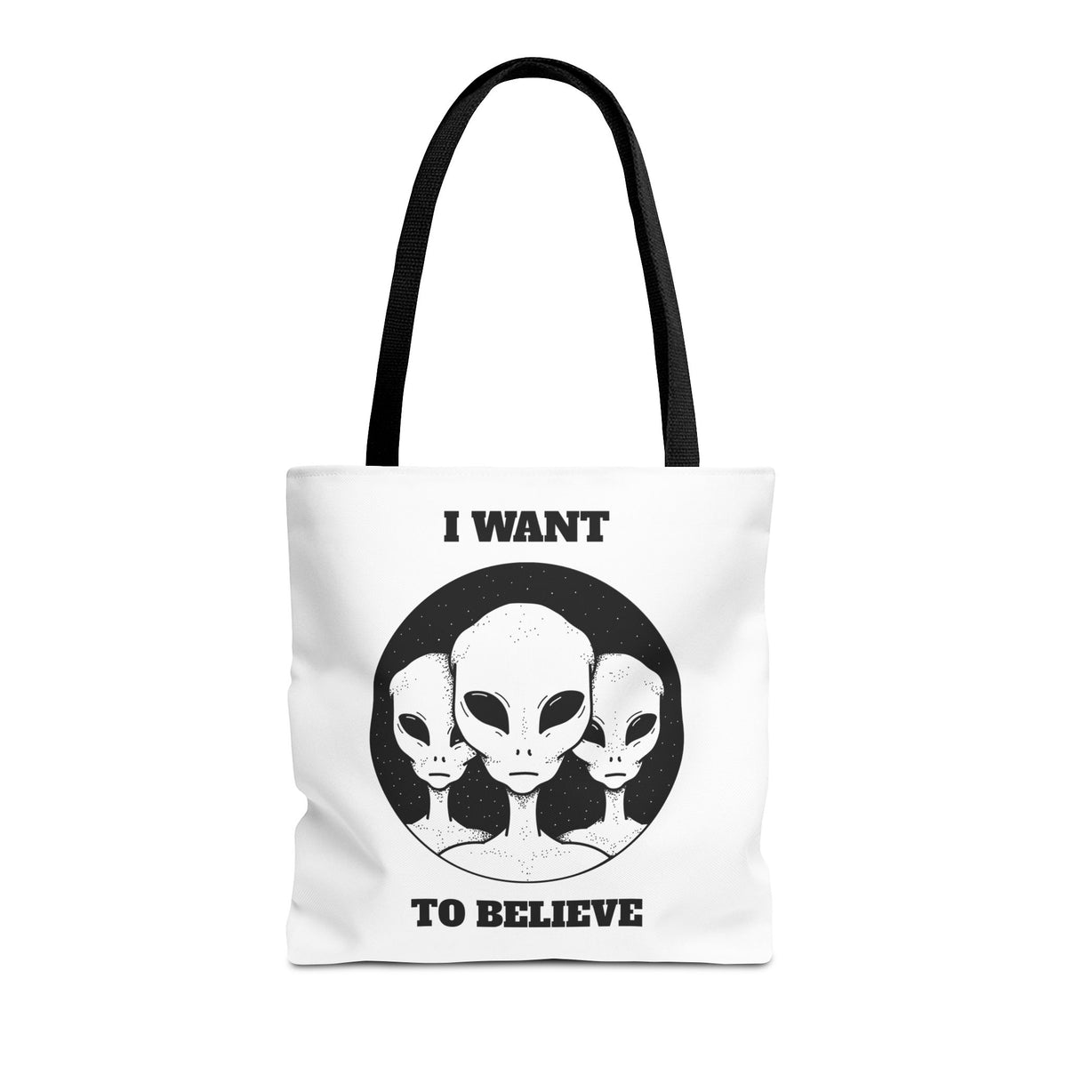 I Want To Believe Alien Tote Bag Sci Fi UFO Extraterrestrial Design Canvas Bag Space Mystery Reusable Eco Friendly Durable Shopping Travel Tote