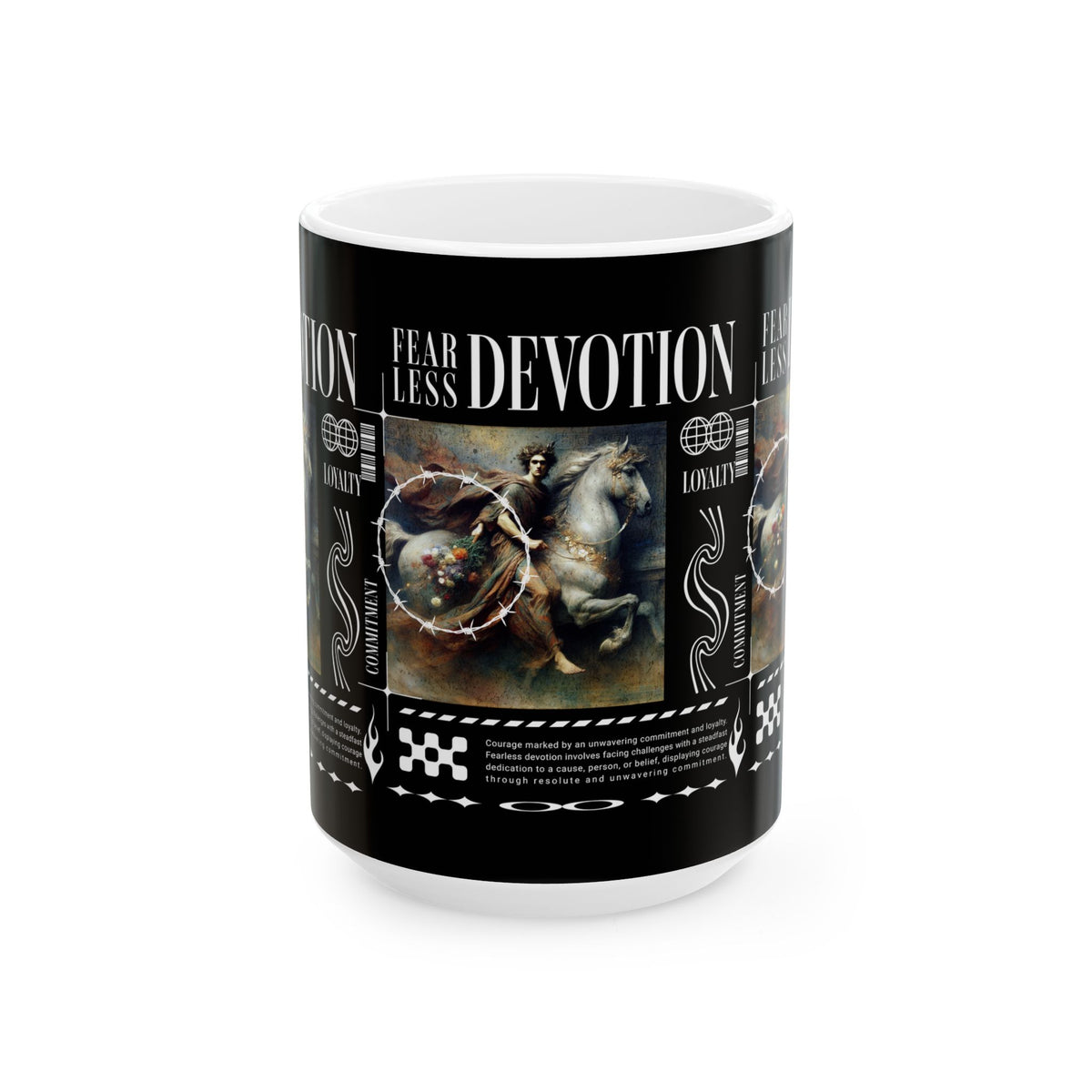 Fearless Devotion Ceramic Mug Classical Art Courage Loyalty Commitment Symbolism Motivational Coffee Cup