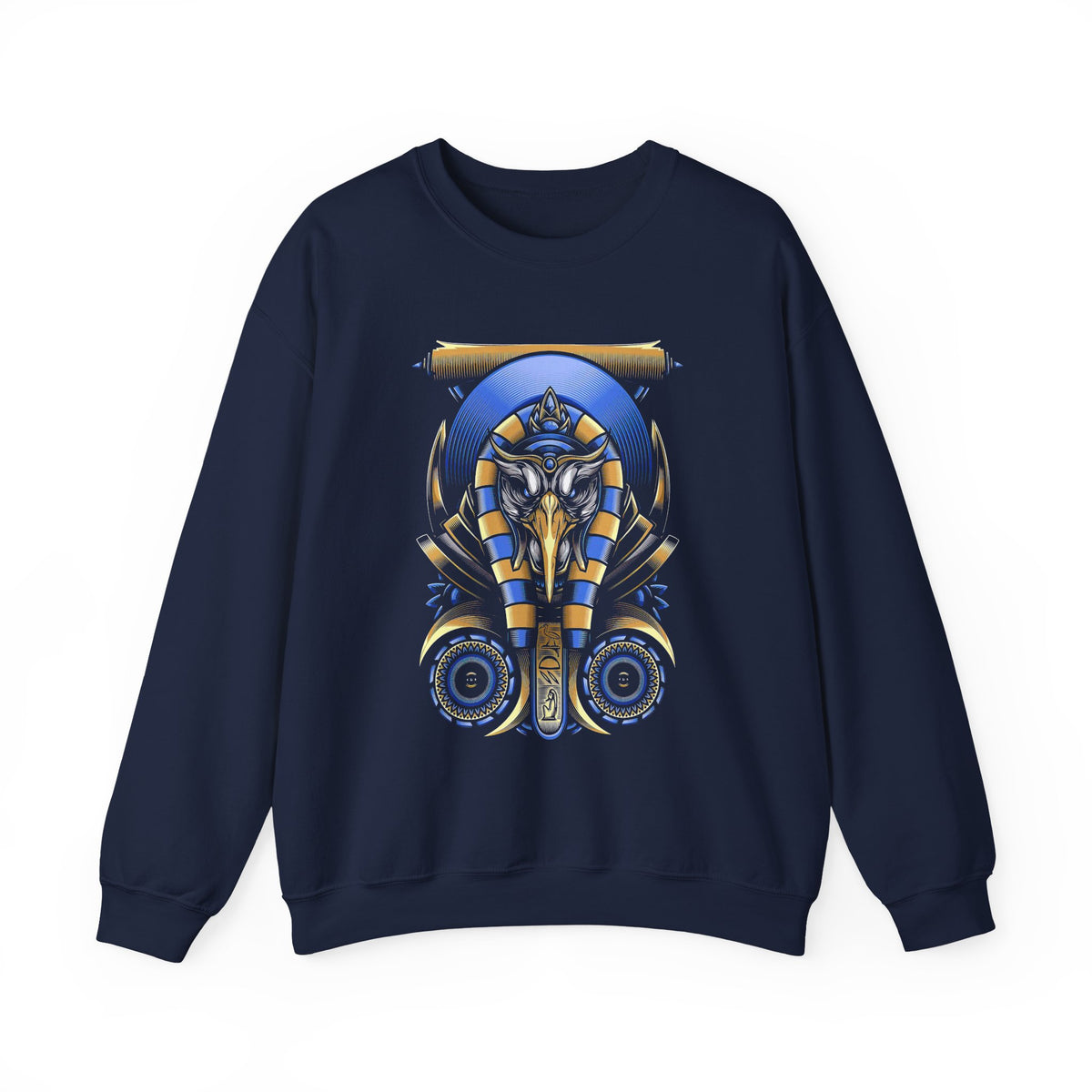 Eye Of Eternity Sweatshirt Unisex Premium Fleece Gold And Blue Egyptian Owl Pharaoh Design Symbolic Streetwear Spiritual Calm Comfort For Creative Souls