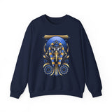 Eye Of Eternity Sweatshirt Unisex Premium Fleece Gold And Blue Egyptian Owl Pharaoh Design Symbolic Streetwear Spiritual Calm Comfort For Creative Souls