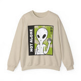 Unisex Not Alone Alien Crewneck Sweatshirt UFO Cartoon Graphic Pullover Extraterrestrial Sci Fi Space Themed Conspiracy Inspired Paranormal Streetwear