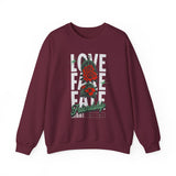 Love Fake Friendship Rose Crewneck Comfortable Unisex Sweatshirt Bold Graphic Streetwear Pullover Empowering Artistic Floral Design For Self Expression Perfect Gift For Friends Birthdays Cozy Days Casual Wear