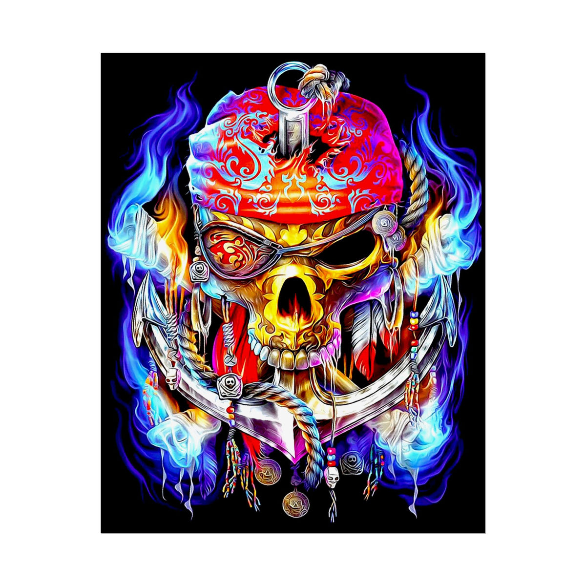 Flaming Pirate Skull Matte Vertical Poster Bold Gothic Nautical Wall Art Fiery Skull And Anchor Design For Dark Fantasy Lovers Metalcore Fans Artists And Biker Decor