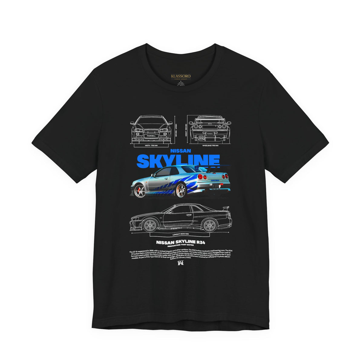 Nissan Skyline GT R R34 Inspired Illustrated JDM Sports Car Graphic T Shirt Iconic Japanese Performance Streetwear Racing Culture Unisex Tee Gift For JDM Car Enthusiasts