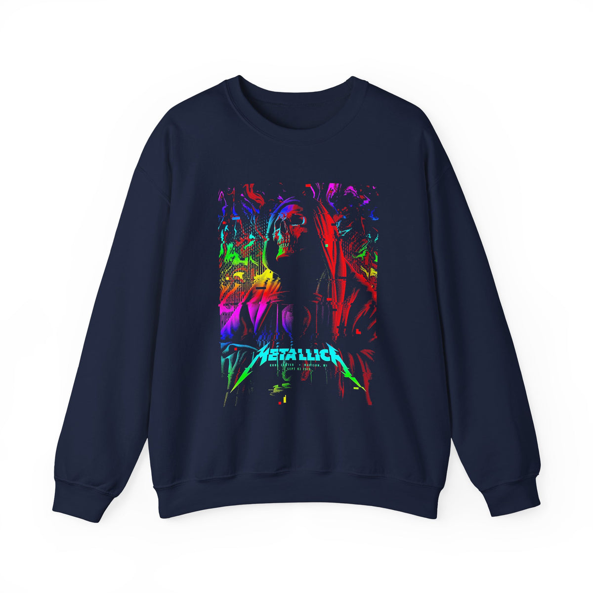 Reaper Of Neon Flames Sweatshirt Cosmic Skull Glow Design Unisex Heavy Blend Streetwear For Power Seekers, Dreamers, And Night Explorers