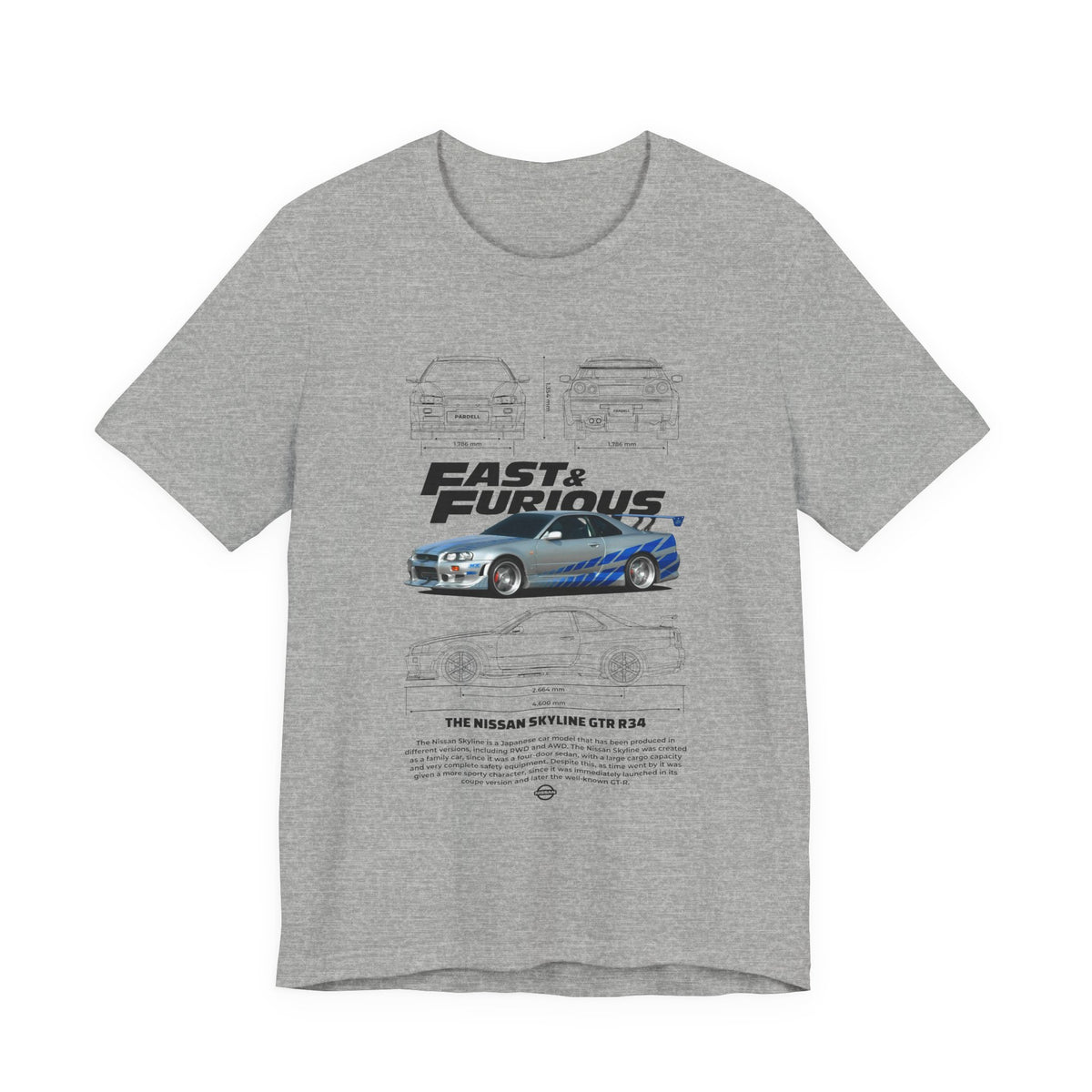 Nissan Skyline R34 GTR Inspired Illustrated JDM Performance Sports Car Graphic T Shirt Japanese Turbo Street Racing Automotive Streetwear Iconic 90s Car Culture Gift For JDM Enthusiasts