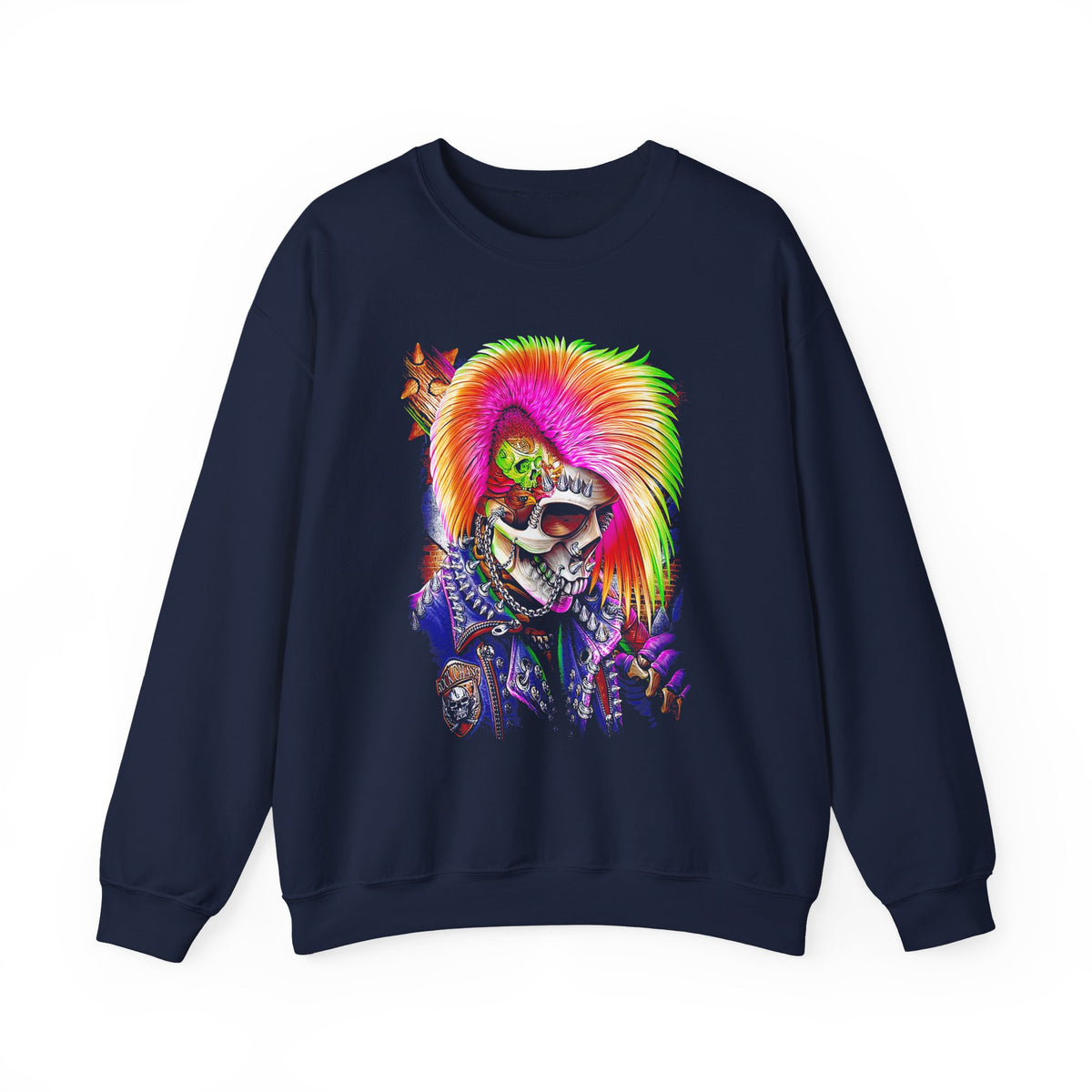 Calavera Punk Skull Unisex Heavy Blend Sweatshirt Neon Gothic Streetwear Pullover Vibrant Rock Rebel Design For Punk Concerts Halloween Parties Tattoo Culture And Alternative Fashion Lovers