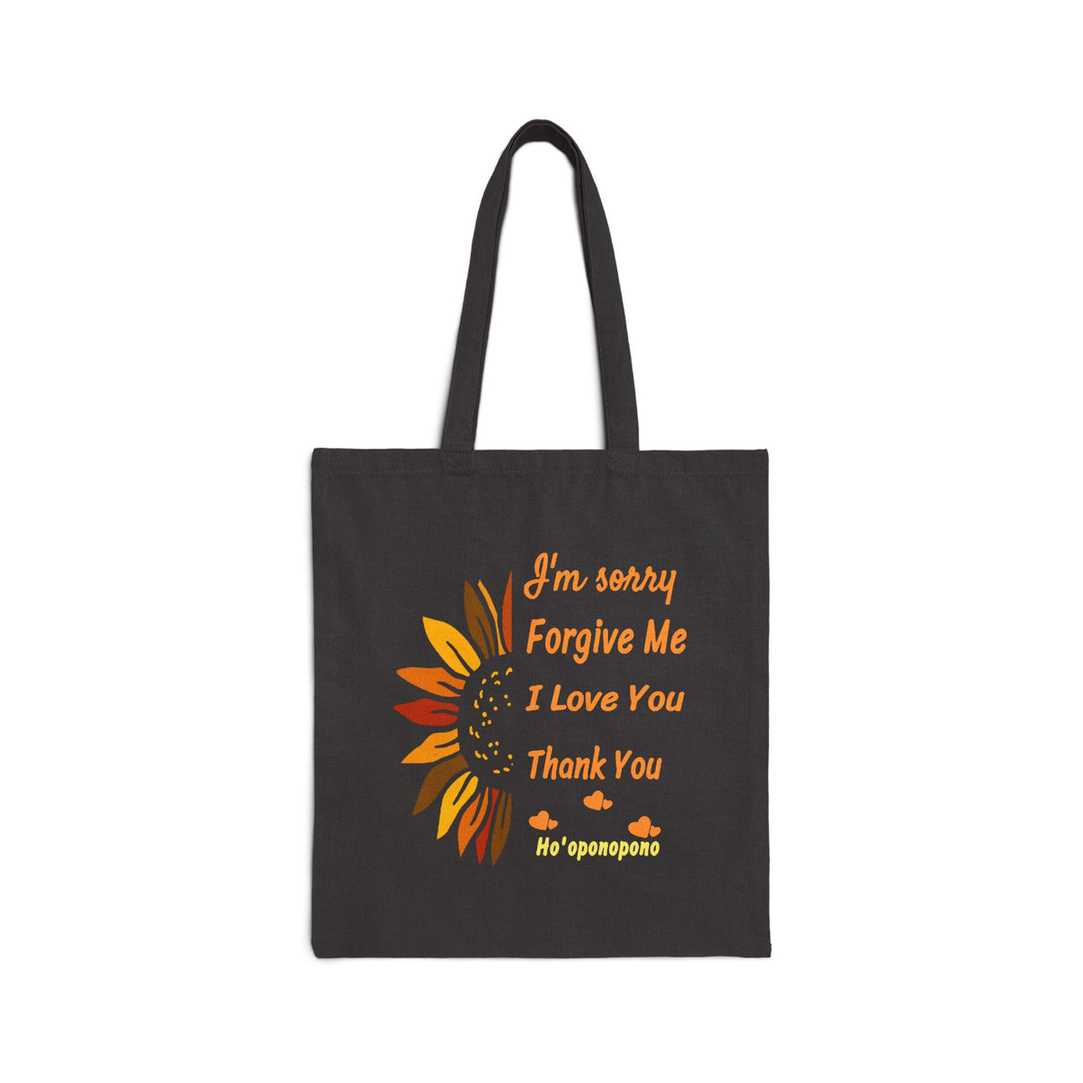 Ho’oponopono Sunflower Tote Bag Cotton Canvas Hawaiian Healing Design I Am Sorry Forgive Me I Love You Thank You Spiritual Affirmation Durable Reusable Eco Friendly Carry Bag