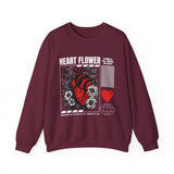 Heart Flower Graphic Unisex Heavy Blend Crewneck Sweatshirt Comfortable Streetwear Pullover Bold Red and Black Floral Heart Design Symbol of Love Strength and Vitality Perfect Gift for Friends Birthdays Cozy Days and Everyday Wear