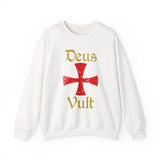 Unisex Deus Vult Crewneck Sweatshirt Medieval Crusader Cross Heavy Blend Fleece Pullover Warrior Knight Inspired Vintage Christian Symbol Streetwear
