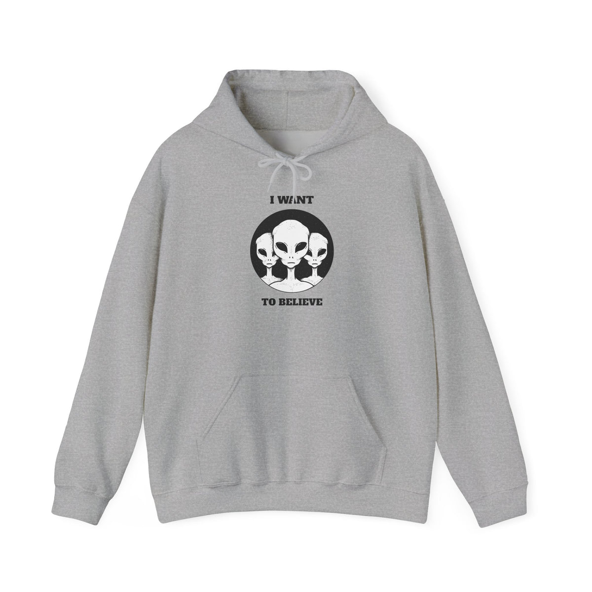 I Want To Believe Alien Unisex Heavy Blend™ Hooded Sweatshirt UFO Graphic Pullover Sweatshirt Extraterrestrial Space Themed Sci Fi Conspiracy Inspired Paranormal Streetwear