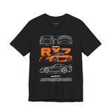Orange Retro JDM Inspired Sports Coupe Blueprint Unisex Heavy Cotton Tee Street Racing Art Shirt for Car Lovers Daily Wear