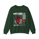 Heart Flower Graphic Unisex Heavy Blend Crewneck Sweatshirt Comfortable Streetwear Pullover Bold Red and Black Floral Heart Design Symbol of Love Strength and Vitality Perfect Gift for Friends...