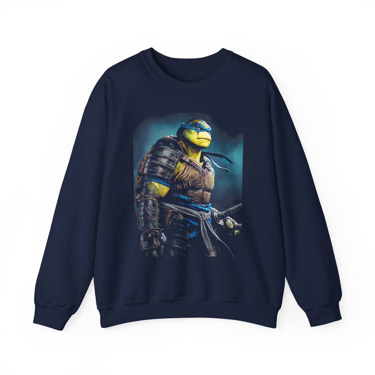 Urban Warrior Samurai Heavy Fleece Crewneck Sweatshirt Blue Energy Armor Design Bold Fighter Strength Streetwear for Fearless Achievers and Mindset Champions
