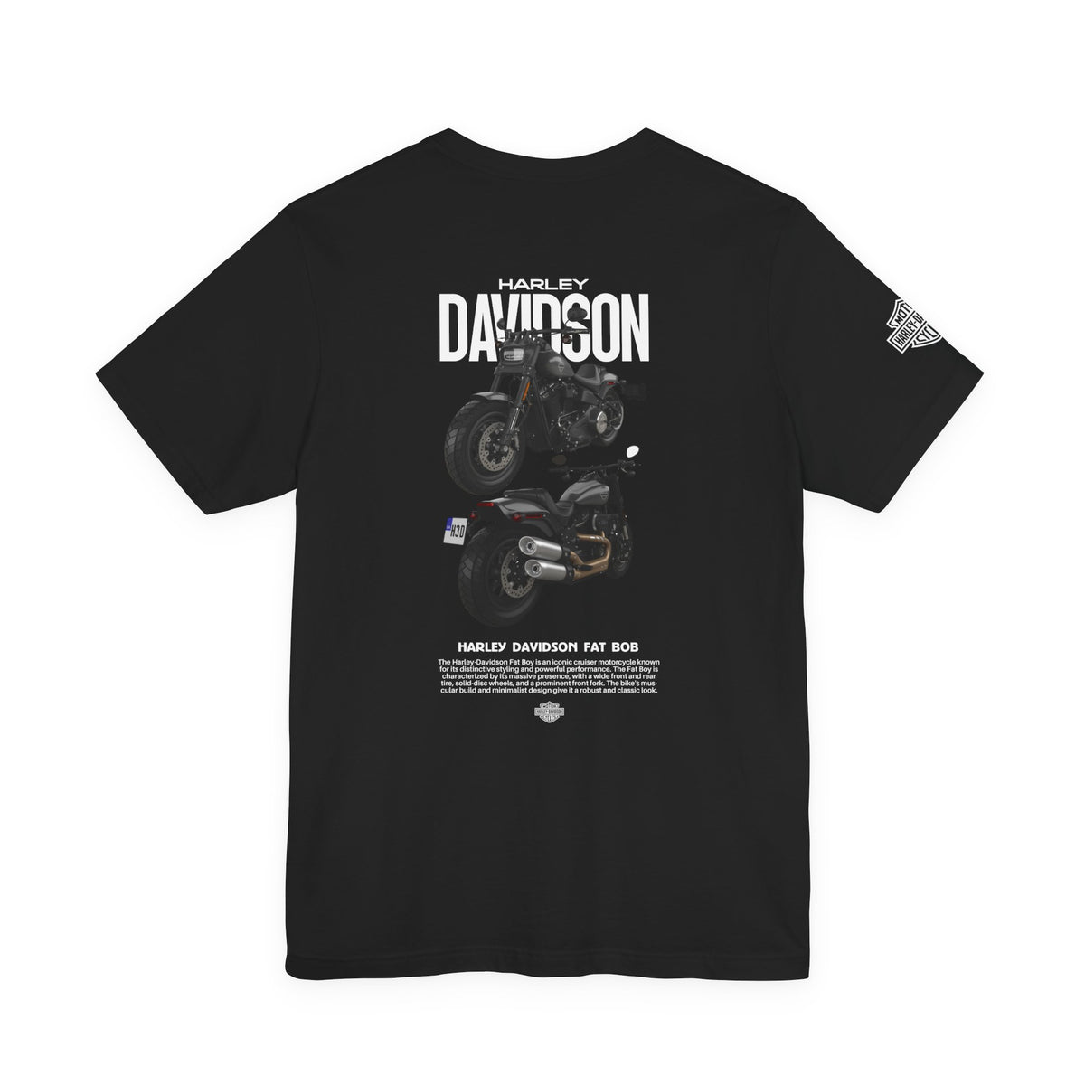 Harley Davidson Fat Bob Inspired Cruiser Motorcycle Graphic Unisex Heavy Cotton Tee Premium Biker Streetwear T Shirt for Riders Enthusiasts Everyday Wear