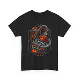 Inferno Spirit Fiery Dragon Whiskey Bottle Unisex Heavy Cotton Tee Bold Biker Streetwear Artistic Snake Flame Design Symbol of Power Energy and Rebellion Graphic Shirt
