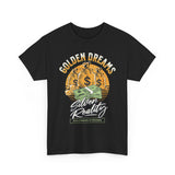 Golden Dreams Silver Reality Money Graphic Unisex Heavy Cotton Tee Bold Hustler Cash Bag Dollar Streetwear Motivational T Shirt