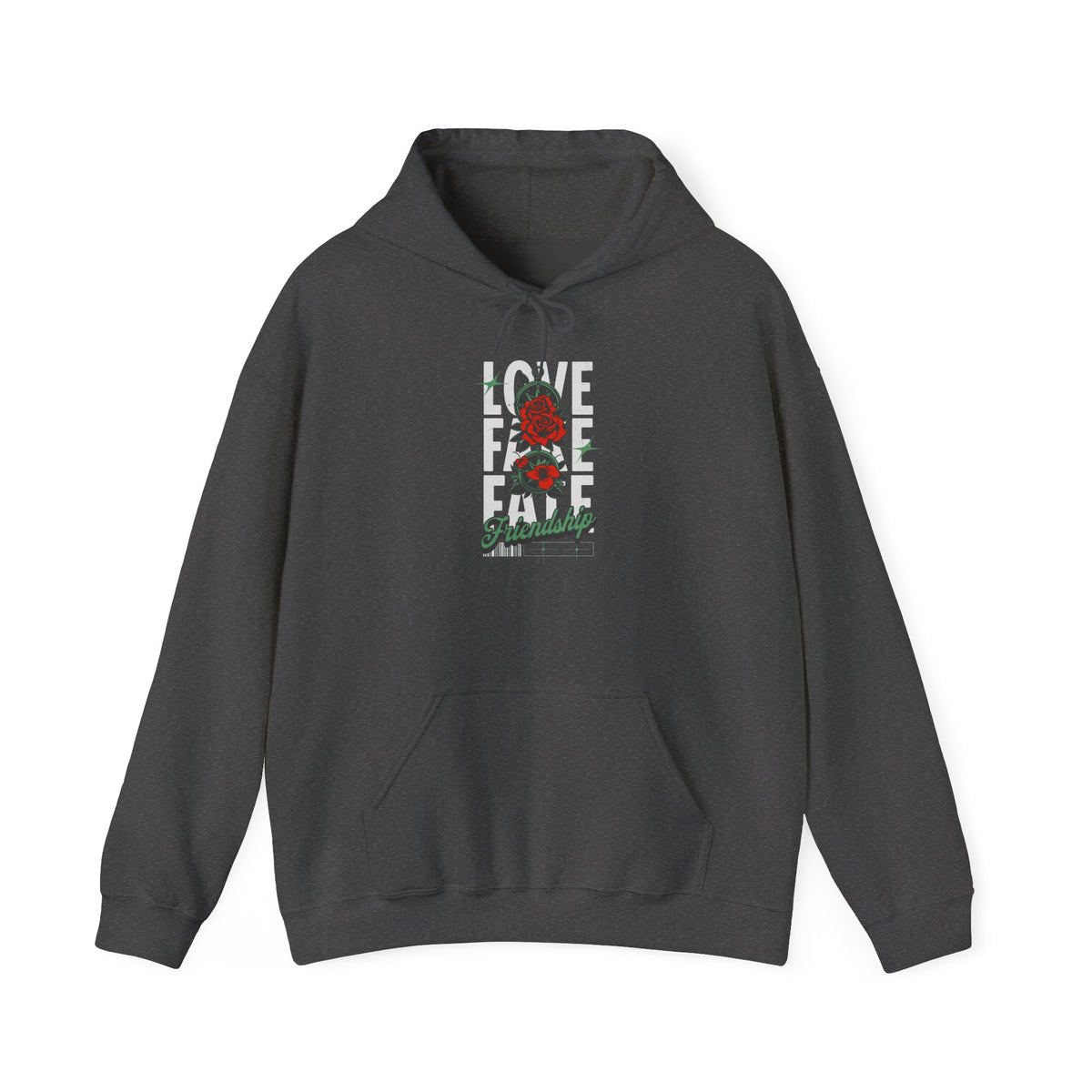 Love Fake Friendship Rose Graphic Hoodie Comfortable Unisex Sweatshirt Bold Statement Streetwear Pullover Empowering Artistic Floral Design for Self Expression Perfect Gift for Friends Birthdays Parties Cozy Days Casual Wear