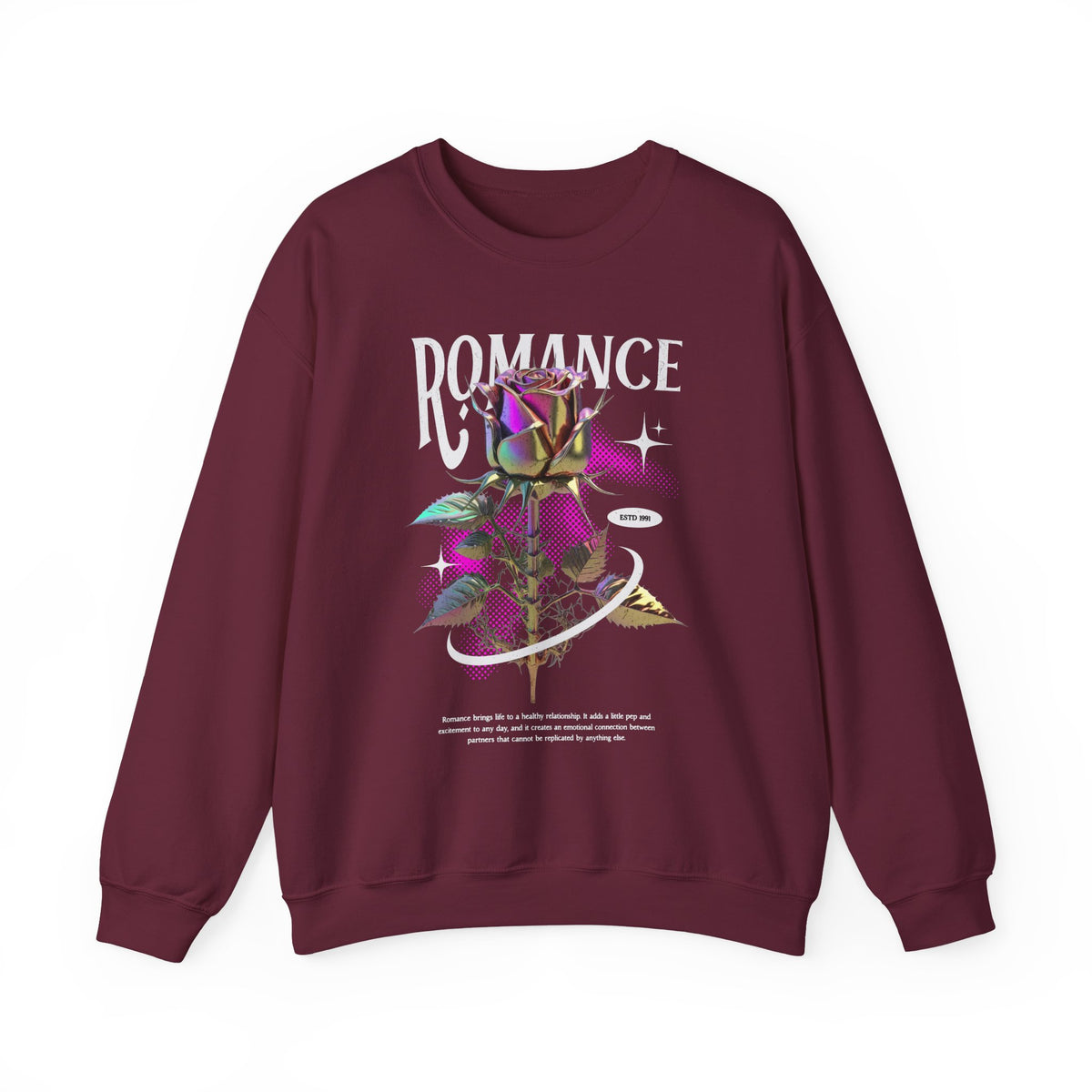 Romance Rose Unisex Heavy Blend Crewneck Sweatshirt Graphic Pullover Black Gothic Aesthetic Love Inspired Streetwear Fashion Artistic Outfit