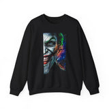 Dark Villain Jocker Split Insanity Unisex Sweatshirt Bold Gothic Streetwear Dark Psychological Art Design Cozy Heavy Blend Pullover for Visionaries and Fearless Creators