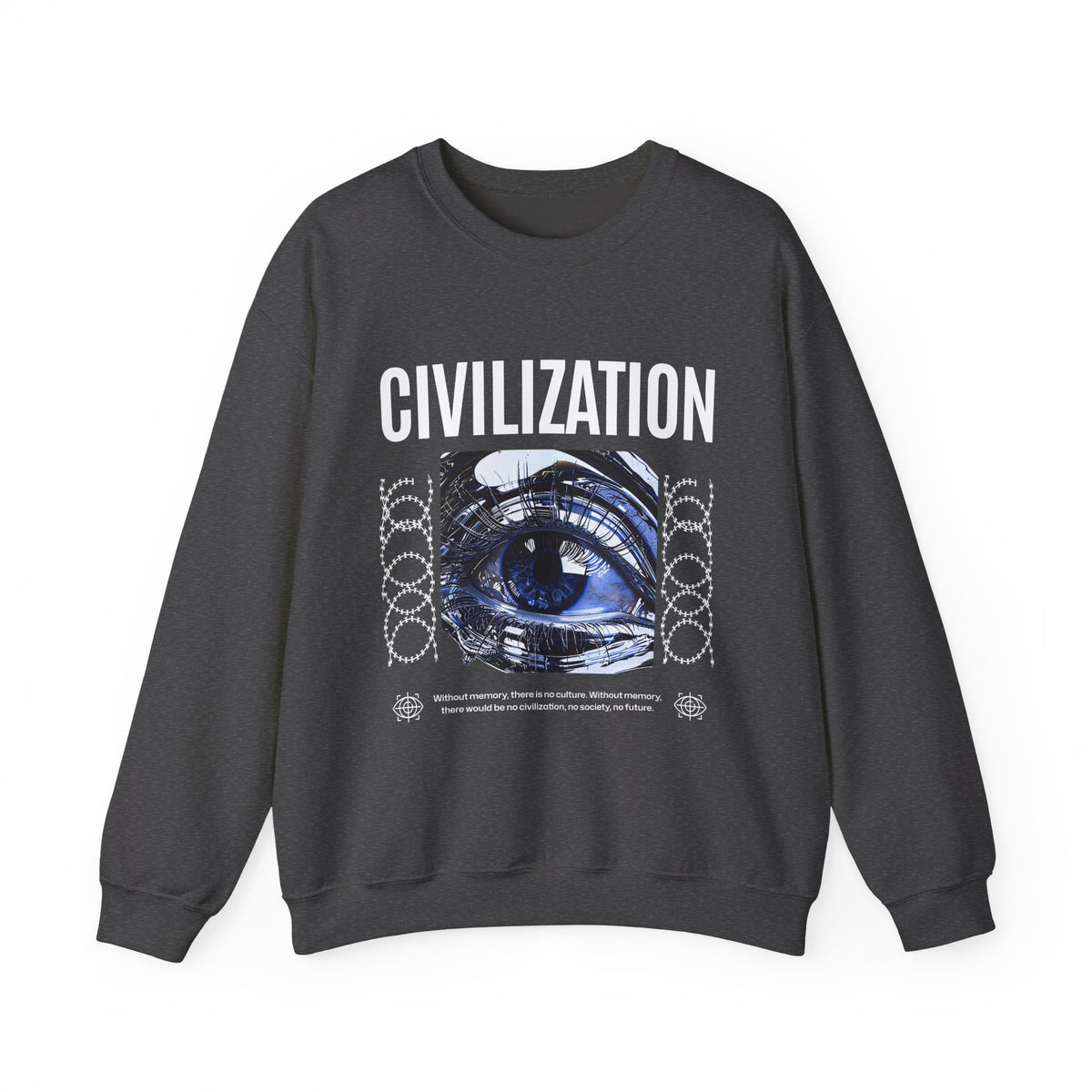 Civilization Eye Of Memory Graphic Unisex Heavy Blend Crewneck Sweatshirt Futuristic Visionary Streetwear Abstract Blue Eye Pullover