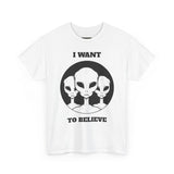 I Want To Believe Alien Unisex T Shirt Vintage UFO Graphic Tee Extraterrestrial Space Themed Sci Fi Paranormal Conspiracy Inspired Streetwear Top
