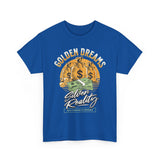 Golden Dreams Silver Reality Money Graphic Unisex Heavy Cotton Tee Bold Hustler Cash Bag Dollar Streetwear Motivational T Shirt