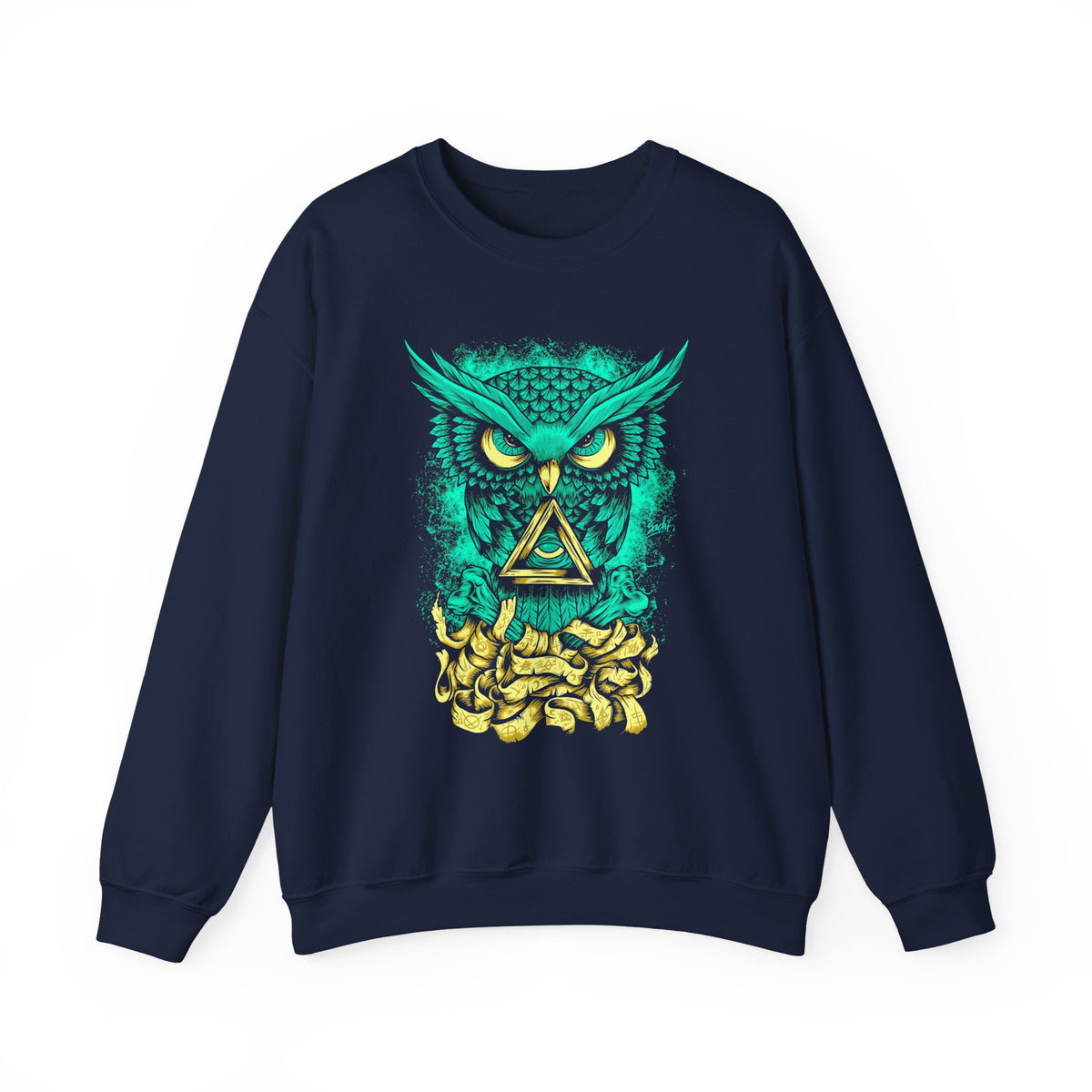 The Watcher Owl All Seeing Wisdom Unisex Heavy Blend Crewneck Sweatshirt Neon Mystic Streetwear Sweatshirt With Geometric Owl Symbol Futuristic Glow Design For Visionaries Creators And Spiritual...