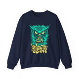 The Watcher Owl All Seeing Wisdom Unisex Heavy Blend Crewneck Sweatshirt Neon Mystic Streetwear Sweatshirt With Geometric Owl Symbol Futuristic Glow Design For Visionaries Creators And Spiritual...