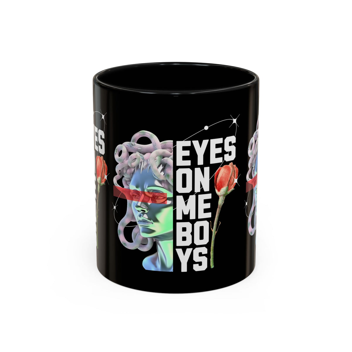 Eyes On Me Boys Medusa Accent Coffee Mug 11oz 15oz Mythological Streetwear Bold Empowerment Design Perfect Gift for Coffee Lovers Friends Birthdays Daily Motivation