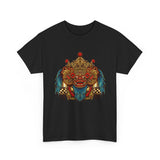 Kala Bhairav Mask Graphic T Shirt Mythical Cultural Warrior Spirit Inspired Tee Tribal Festival Art Streetwear Heavy Cotton Top