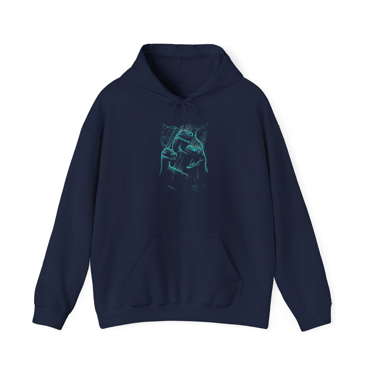 Prehistoric Thunder Heavy Blend™ Unisex Hoodie Neon Raptor Storm Glow Design Bold Electric Blue Streetwear For Adventurers Dreamers And Retro Lovers