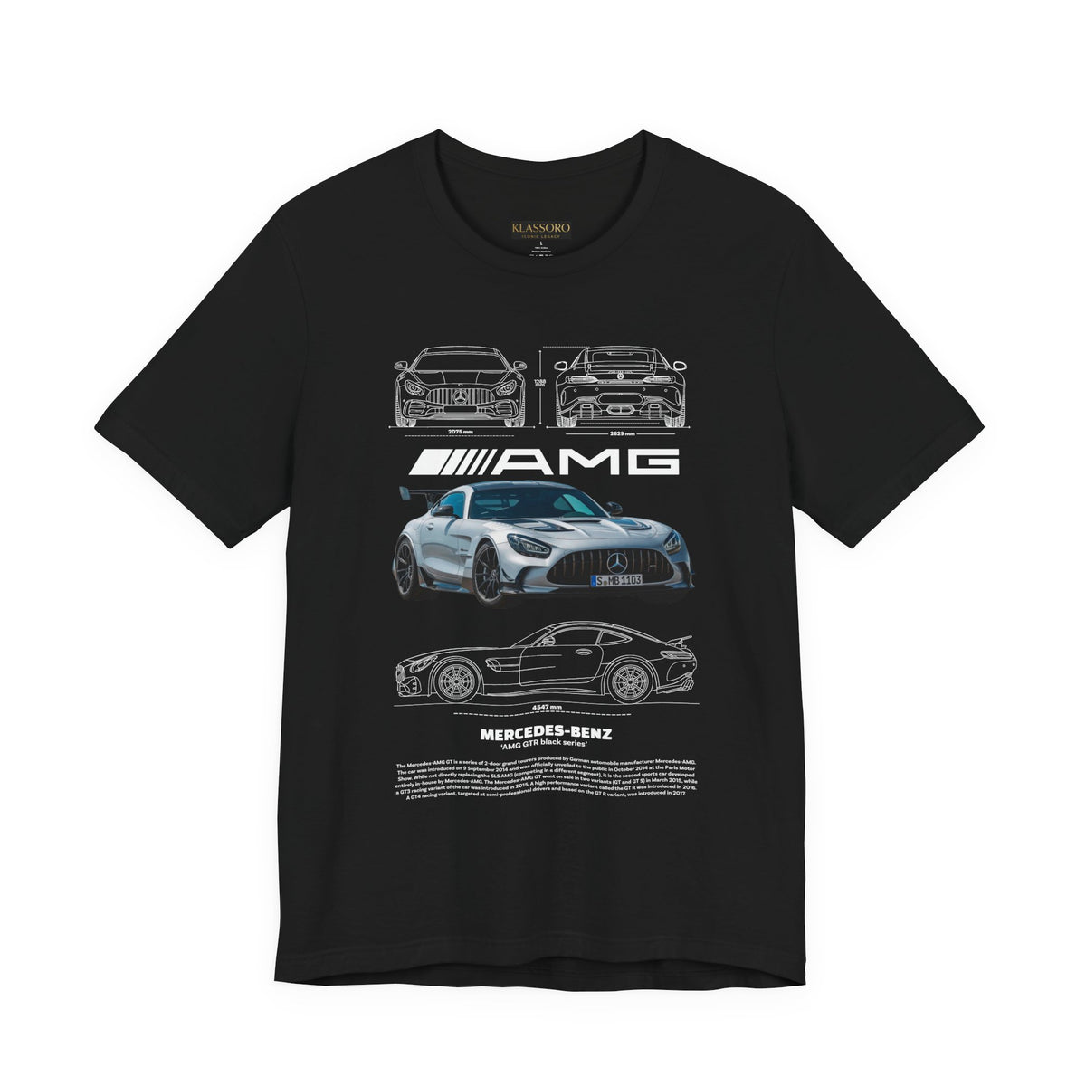 Mercedez Benz AGM Aggressive Silver Widebody Supercar Blueprint Unisex Heavy Cotton Tee Performance Street Machine Graphic Shirt For Car Lovers And Gearheads