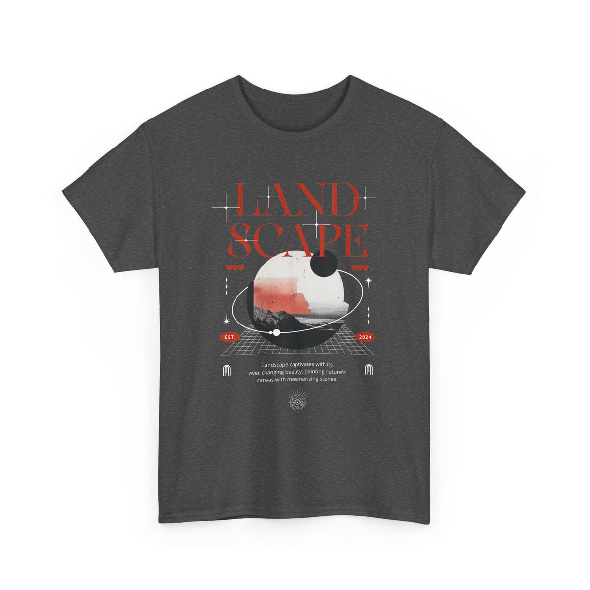Landscape Unisex Heavy Cotton Tee Graphic T Shirt Black Nature Inspired Abstract Mountain Design Modern Streetwear Outdoor Adventure Artistic Fashion Outfit