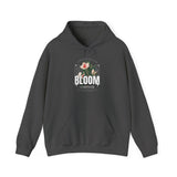 Unisex Heavy Blend Hooded Sweatshirt Bloom Stronger Floral Graphic Hoodie Black Motivational Nature Inspired Aesthetic Streetwear Fashion Outfit