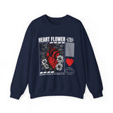 Heart Flower Graphic Unisex Heavy Blend Crewneck Sweatshirt Comfortable Streetwear Pullover Bold Red and Black Floral Heart Design Symbol of Love Strength and Vitality Perfect Gift for Friends...