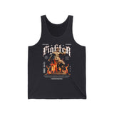 Fighter Resilience Victorious Flame Statue Graphic Unisex Jersey Tank Top Motivational Gym Streetwear Sleeveless