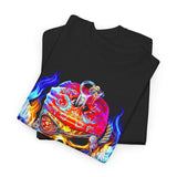 Flaming Pirate Skull Unisex Heavy Cotton Tee Bold Nautical Skull Streetwear T Shirt Fiery Gothic Rebellion Design Perfect For Bikers Gamers Artists And Metal Lovers