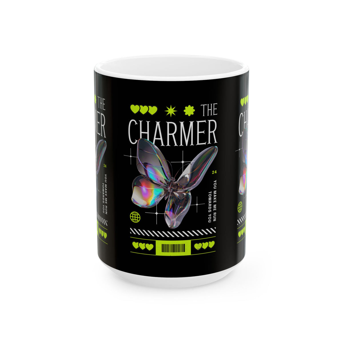 The Charmer Ceramic Mug Futuristic Butterfly Neon Cyber Aesthetic Graphic Coffee Tea Cup Artistic Streetwear Inspired Gift