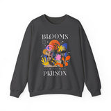 Blooms Person Unisex Heavy Blend Crewneck Sweatshirt Graphic Pullover Black Abstract Colorful Floral Head Artistic Modern Streetwear Creative Futuristic Fashion Outfit