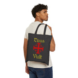 Deus Vult Tote Bag Cotton Canvas Medieval Knight Cross Crusader Shield Christian Warrior Faith Design Durable Reusable Eco Friendly Shopping Carry Bag