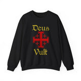 Unisex Deus Vult Crewneck Sweatshirt Medieval Crusader Cross Heavy Blend Fleece Pullover Warrior Knight Inspired Vintage Christian Symbol Streetwear